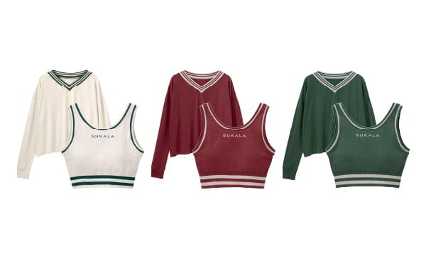 College V-Neck Pullover With Bra Top